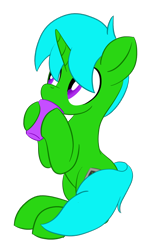 Size: 796x1345 | Tagged: safe, artist:notadeliciouspotato, oc, oc only, oc:green byte, pony, unicorn, commission, cup, hoof hold, male, simple background, sipping, sitting, solo, stallion, transparent background