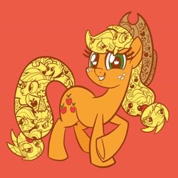 Size: 2048x2048 | Tagged: dead source, safe, artist:sophie scruggs, part of a set, applejack, winona, earth pony, pony, g4, applejack is best facemaker, applejewel, baby, babyjack, cute, decorative hatching, derp, female, foal, froufrou glittery lacy outfit, high res, jackabetes, jackletree, liarjack, mare, multeity, oooooh, orange background, simple background, solo, younger
