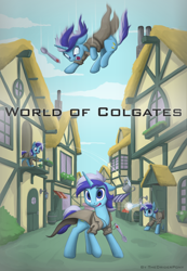 Size: 2700x3900 | Tagged: safe, artist:kozachokzrotom, minuette, pony, unicorn, fanfic:world of colgates, g4, clothes, fanfic, fanfic art, fanfic cover, high res, jacket, ponyville, self ponidox, solo, spoon