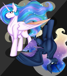 Size: 2568x2936 | Tagged: safe, artist:shamy-crist, princess celestia, princess luna, pony, g4, duality, high res, two toned wings, wings