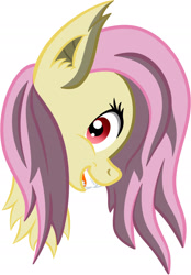 Size: 1563x2249 | Tagged: safe, fluttershy, bat pony, pony, g4, bat ponified, bust, fangs, female, flutterbat, looking at you, mare, open mouth, profile, race swap, red eyes, simple background, solo, white background