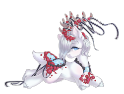 Size: 1995x1515 | Tagged: safe, artist:shady-bush, oc, oc only, deer, deer pony, original species, pond pony, closed species, lying down, male, prone, simple background, solo, transparent background