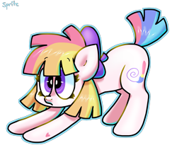 Size: 1413x1200 | Tagged: safe, artist:spritecranbirdie, toola-roola, earth pony, pony, g3, cutie mark, female, hat, solo, stretching