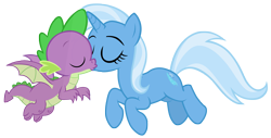 Size: 4901x2492 | Tagged: safe, artist:dragonchaser123, artist:tardifice, hundreds of users filter this tag, spike, trixie, dragon, pony, unicorn, g4, eyes closed, female, interspecies, kissing, male, shipping, show accurate, simple background, spixie, straight, transparent background, vector, winged spike, wings