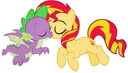 Size: 4254x2436 | Tagged: safe, artist:dragonchaser123, artist:tardifice, hundreds of users filter this tag, spike, sunset shimmer, dragon, pony, unicorn, g4, eyes closed, female, interspecies, kissing, male, ship:sunsetspike, shipping, show accurate, simple background, straight, transparent background, vector, winged spike, wings