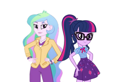Size: 1409x939 | Tagged: safe, princess celestia, principal celestia, sci-twi, twilight sparkle, equestria girls, equestria girls series, g4, 1000 years in photoshop, brooch, clothes, cutie mark, cutie mark accessory, cutie mark brooch, cutie mark on clothes, geode of telekinesis, jewelry, magical geodes, principal and student, simple background, transparent background