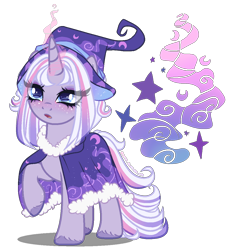 Size: 1100x1150 | Tagged: safe, artist:gihhbloonde, oc, oc only, pony, unicorn, female, hat, mare, offspring, parent:star swirl the bearded, parent:twilight sparkle, parents:twiswirl, simple background, solo, transparent background, witch hat