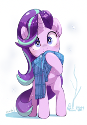 Size: 1400x2000 | Tagged: safe, artist:fuyugi, starlight glimmer, pony, unicorn, g4, clothes, cute, female, glimmerbetes, horn, mare, scarf, simple background, solo, white background