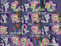 Size: 1484x1113 | Tagged: safe, edit, edited screencap, editor:quoterific, screencap, fluttershy, rarity, fake it 'til you make it, g4, alternate hairstyle, fluttergoth, hipstershy, severeshy