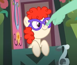 Size: 1920x1612 | Tagged: safe, edit, edited screencap, screencap, twist, pony, call of the cutie, g4, boop, boop edit, cropped, cute, disembodied hand, finger, glasses, hand, twistabetes