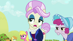 Size: 1920x1080 | Tagged: safe, screencap, carrot top, cherry berry, golden harvest, mulberry silk, rosetta, earth pony, pony, brotherhooves social, g4, female, mare