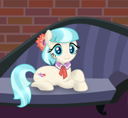Size: 4154x3840 | Tagged: safe, artist:damlanil, coco pommel, earth pony, pony, g4, :i, clothes, cocobetes, couch, cute, female, lying down, mare, show accurate, solo, vector