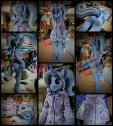 Size: 1800x2000 | Tagged: safe, artist:burgunzik, trixie, semi-anthro, alternate hairstyle, babysitter trixie, butt, clothes, hoodie, irl, life size, photo, pigtails, plushie, solo