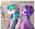 Size: 1900x1590 | Tagged: safe, artist:yakovlev-vad, princess celestia, starlight glimmer, alicorn, pony, unicorn, g4, alternate hairstyle, comb, duo, female, glowing horn, haircut, height difference, horn, levitation, magic, manecut, mare, mirror, open mouth, physique difference, quack, scissors, short mane, slender, smiling, telekinesis, thin