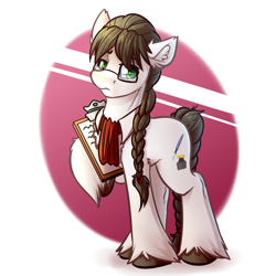 Size: 4000x4000 | Tagged: safe, artist:witchtaunter, raven, oc, oc only, oc:draven inkwell, earth pony, pony, g4, braided tail, clipboard, commission, glasses, male, solo