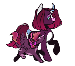 Size: 1000x890 | Tagged: safe, artist:orphicdove, tempest shadow, oc, oc only, oc:abyss, hybrid, pony, unicorn, female, interspecies offspring, mother and child, mother and daughter, offspring, parent:scorpan, parent:tempest shadow, simple background, solo, transparent background