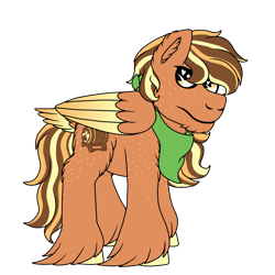 Size: 1280x1280 | Tagged: safe, artist:quakingaspens, oc, oc only, oc:apple whiskey sour, pegasus, pony, bandana, colored wings, colored wingtips, freckles, male, offspring, parent:big macintosh, parent:derpy hooves, parents:derpymac, shoulder freckles, simple background, solo, stallion, tail feathers, transparent background, unshorn fetlocks