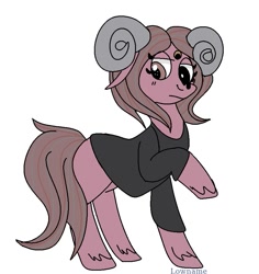 Size: 819x868 | Tagged: safe, artist:lowname, oc, oc only, goat, goat pony, clothes, horns, raised hoof, simple background, solo, unshorn fetlocks, white background