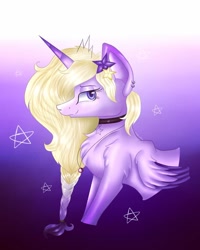 Size: 1080x1350 | Tagged: safe, artist:rxndxm.artist, oc, oc only, alicorn, pony, alicorn oc, bust, chest fluff, choker, gradient background, hairclip, horn, solo, wings