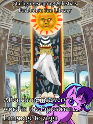 Size: 750x1000 | Tagged: safe, artist:slamjam, starlight glimmer, g4, library, sun, text, zigga