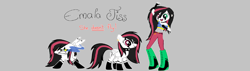 Size: 2638x744 | Tagged: safe, artist:emalajiss36, oc, oc only, oc:emala jiss, pegasus, pony, equestria girls, g4, angry, boots, clothes, coat markings, equestria girls-ified, female, fingerless gloves, gloves, gray background, heterochromia, mare, pegasus oc, shoes, simple background, smiling, socks (coat markings), sombra eyes, wings