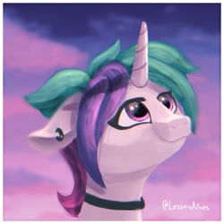 Size: 2050x2050 | Tagged: safe, artist:lessanaines, oc, oc only, pony, unicorn, high res, looking up, smiling, solo