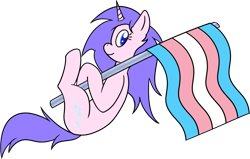 Size: 1024x653 | Tagged: safe, artist:tyrannisumbra, oc, oc only, oc:spellweaver, pony, unicorn, female, flag, pride, pride flag, simple background, smiling, solo, transgender, transgender pride flag, transparent background