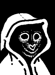 Size: 176x239 | Tagged: safe, artist:inkswell, pony, black and white, grayscale, hood, monochrome, ms paint, skull, teeth