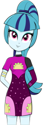 Size: 1730x4710 | Tagged: safe, artist:diilaycc, sonata dusk, equestria girls, g4, clothes, dress, female, looking at you, minidress, ponytail, simple background, solo, taco dress, transparent background