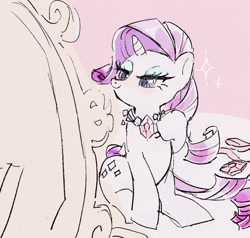 Size: 2048x1950 | Tagged: safe, artist:dkd_kkrh, rarity, pony, unicorn, g4, cute, female, jewelry, lidded eyes, mare, mirror, necklace, raribetes, sitting, solo