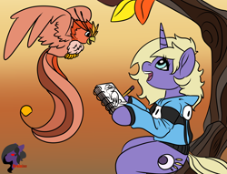 Size: 2824x2160 | Tagged: safe, artist:brainiac, derpibooru exclusive, oc, oc only, oc:willowisp, pony, unicorn, bottomlees, commission, dock, duo, fall guys, female, high res, mare, owl phoenix hybrid