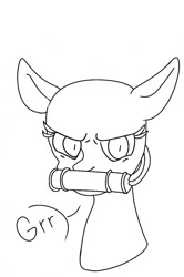 Size: 700x1054 | Tagged: safe, artist:lowname, oc, oc only, earth pony, pony, angry, bit gag, bust, earth pony oc, gag, growling, lineart, monochrome, solo