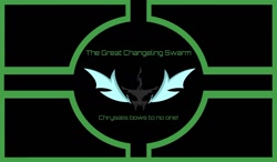 Size: 1280x749 | Tagged: safe, changeling, caption, changeling flag, changeling swarm, emblem, flag, text