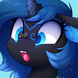 Size: 1260x1260 | Tagged: safe, artist:scarlet-spectrum, oc, oc only, bee, insect, pony, bust, fangs, female, insect on nose, open mouth, solo