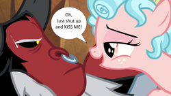 Size: 1280x720 | Tagged: safe, edit, edited screencap, screencap, cozy glow, lord tirek, centaur, pegasus, pony, frenemies (episode), g4, age difference, bedroom eyes, female, flirting, interspecies, kiss me you fool, male, ship:cozirek, shipping, shut up and kiss me, speech bubble, straight, sweat, that is one troubled filly