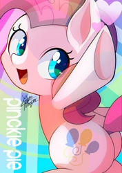 Size: 848x1199 | Tagged: safe, artist:yuyutsuka_0130, pinkie pie, earth pony, pony, g4, balloonbutt, butt, cute, diapinkes, heart, open mouth, plot, solo