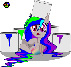 Size: 3317x3156 | Tagged: safe, artist:kyoshyu, oc, oc only, oc:aurora veil, bat pony, pony, female, filly, high res, paint bucket, simple background, solo, transparent background