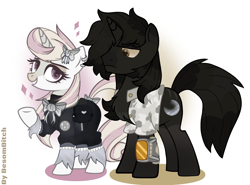 Size: 4096x3029 | Tagged: source needed, useless source url, safe, artist:besomb1tch, oc, pony, unicorn, fallout equestria, base used, clothes, cutie mark, dark, female, male, piercing, pipbuck, simple background, white background