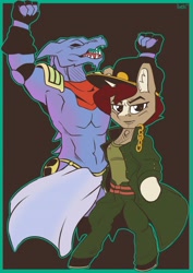 Size: 2896x4096 | Tagged: safe, artist:avery-valentine, pony, unicorn, jojo's bizarre adventure, jotaro kujo, ponified, stand, star platinum