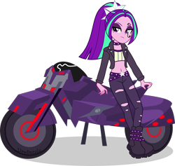 Size: 4217x4000 | Tagged: safe, artist:limedazzle, aria blaze, equestria girls, g4, badass, belly button, boots, clothes, face paint, female, midriff, motorcycle, pants, shoes, simple background, solo, transparent background, vector, vest
