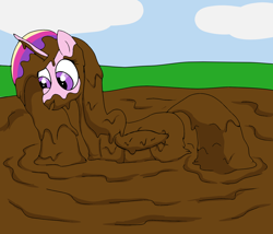 Size: 1400x1200 | Tagged: safe, artist:amateur-draw, princess cadance, alicorn, pony, g4, covered in mud, female, mare, mud, mud bath, muddy, princess, request, requested art, simple background, solo, swimming, wet and messy