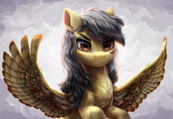 Size: 1920x1324 | Tagged: safe, artist:rysunkowasucharia, oc, oc only, pegasus, pony, detailed, not daring do, solo, spread wings, wings