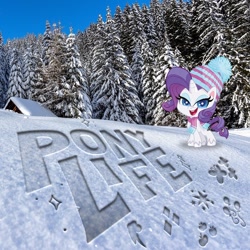 Size: 1080x1080 | Tagged: safe, rarity, pony, unicorn, g4.5, my little pony: pony life, official, clothes, instagram, irl, photo, ponies in real life, scarf, snow, solo, winter outfit