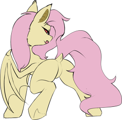 Size: 1849x1822 | Tagged: safe, artist:beardie, derpibooru exclusive, fluttershy, bat pony, pony, g4, bat ponified, bedroom eyes, butt, dock, featureless crotch, female, flutterbat, licking, licking lips, looking at you, looking back, looking back at you, mare, plot, race swap, raised tail, rear view, simple background, solo, tail, tongue out, transparent background, underhoof