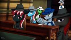 Size: 1920x1080 | Tagged: safe, artist:egstudios93, oc, oc only, human, pegasus, pony, clothes, fedora, hat, l.a. noire, suit, wing hands, wings