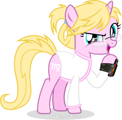 Size: 3268x3227 | Tagged: safe, artist:vector-brony, oc, oc only, oc:virgo zodiac, oc:zodiac virgo, pony, unicorn, fallout equestria, fallout equestria: project horizons, g4, determined smile, fanfic art, female, filly, high res, looking at you, mare, pipbuck, pipbuck 3000, simple background, smiling at you, solo, transparent background, vector