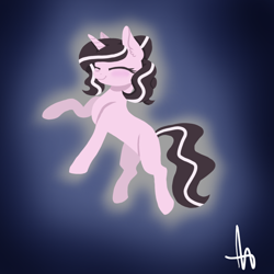 Size: 1000x1000 | Tagged: safe, artist:inspiration1413, oc, oc only, oc:magpie, oc:magpie pony, pony, unicorn, cute, eyes closed, female, glowing, happy, horn, magpiepony, mare, ocbetes, simple background, solo, unicorn oc