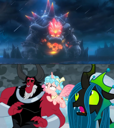 Size: 1920x2160 | Tagged: safe, edit, screencap, cozy glow, lord tirek, queen chrysalis, alicorn, centaur, changeling, changeling queen, kaiju, koopa, pony, g4, the ending of the end, alicornified, bow, bowser, bowser's fury, comparison, cozycorn, crossover, female, fury bowser, kaijufied, male, nintendo, race swap, super mario 3d world, super mario bros., tail bow, this will end in death, this will end in pain and/or death, ultimate chrysalis