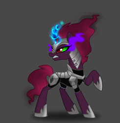 Size: 1280x1307 | Tagged: safe, artist:tired-horse-studios, king sombra, tempest shadow, pony, unicorn, colored horn, corrupted, curved horn, dark magic, female, her body has been possessed by sombra, horn, magic, mare, possessed, possession, solo, sombra eyes, sombra horn