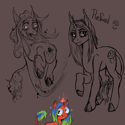 Size: 2048x2048 | Tagged: safe, artist:karamboll, oc, oc only, oc:rebel, alien, monster pony, pony, unicorn, advertisement, commission, high res, sketch, solo